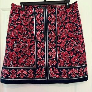 Talbots Red, Navy and White  Paisley A-Line Skirt